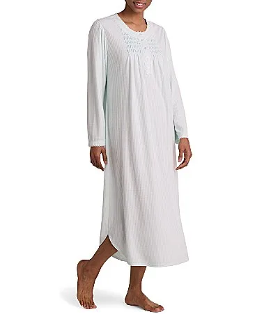 Brushed Solid Honeycomb Knit Long Gown by Miss Elaine