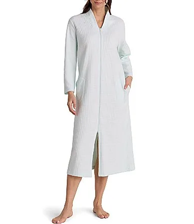 Brushed Waffle Solid Long Zip-Front Robe by Miss Elaine