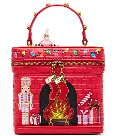 Cozy Up Lights Up Holiday Fireplace Beaded Bucket Crossbody Bag