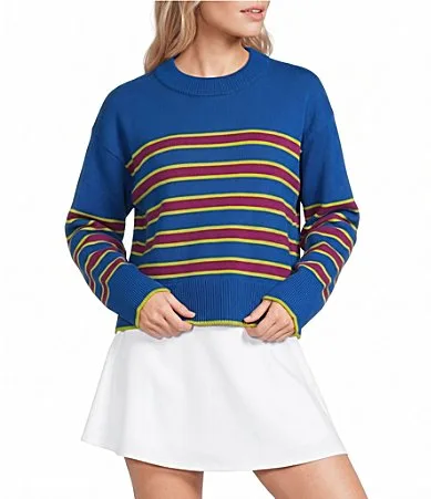 Carlyle Stripe Crew Neck Long Sleeve Cropped Sweater by Addison Bay