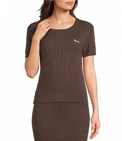 Short Sleeve Cable Knit Coordinating Sweater by Copper Key