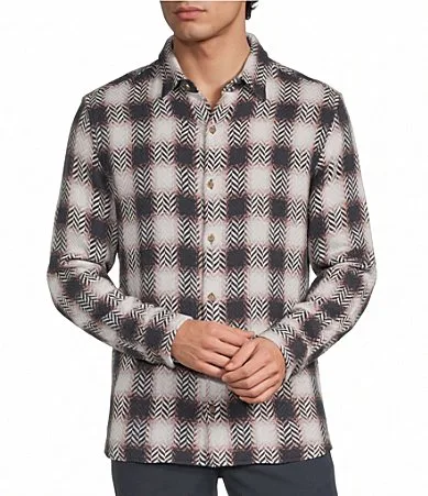 Long Sleeve Herringbone Medium Plaid Shirt by Rowm