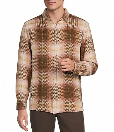 Long Sleeve Herringbone Large Plaid Shirt by Rowm