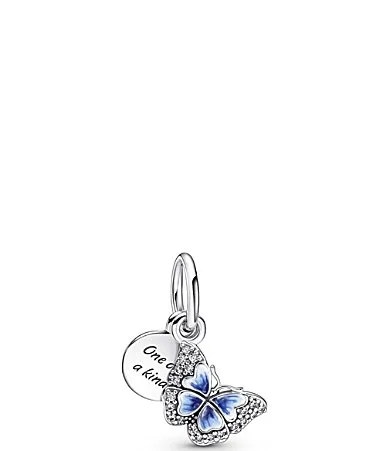 Blue Butterfly Quote Double Dangle Sterling Silver Charm by Pandora