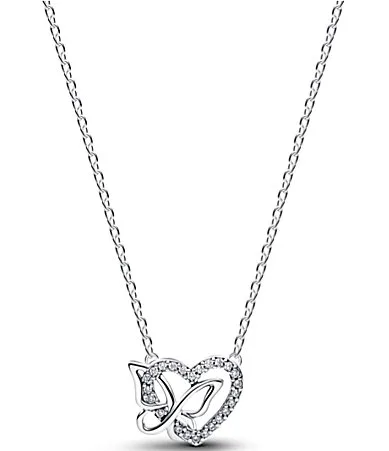 Heart Butterfly Short Pendant Sterling Silver Necklace by Pandora