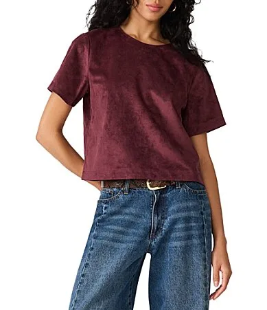 Ezra Faux Suede Crew Neck Short Sleeve Top by Steve Madden
