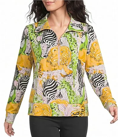 Eleni Luxe Terry Zoo Print Long Sleeve Quarter-Zip Mock Neck Pullover by Lilly Pulitzer