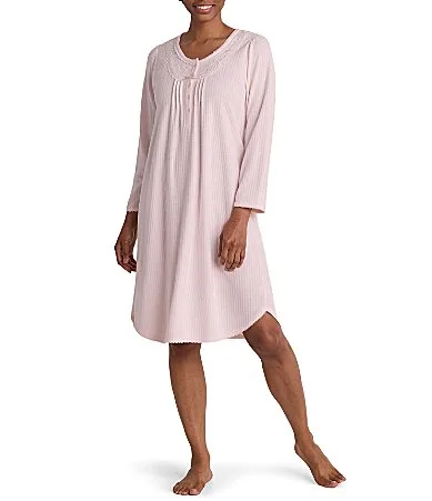 Brushed Solid Honeycomb Knit Short Nightgown by Miss Elaine