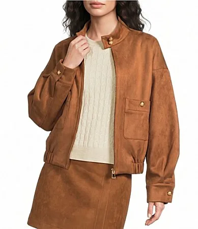 Suede Mock Neck Long Sleeve Bomber Jacket by A Loves a