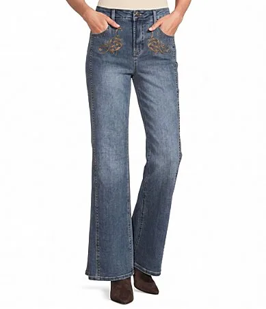 Studded Seam Embroidered Front Wide Leg Jeans by City Blues