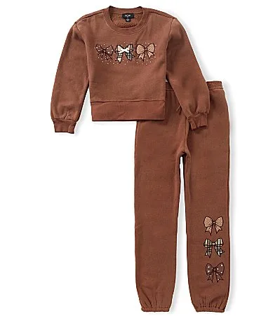 Long Sleeve Bow Applique Sweatshirt & Matching Jogger Pants Set by In Girl