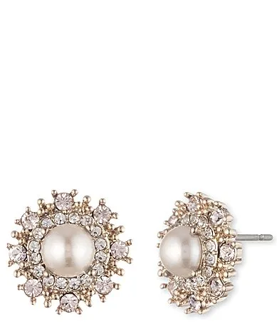 Gold Tone Blush Small Button Stud Earrings by Marchesa