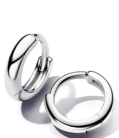Round Huggie Sterling Silver Hoop Earrings by Pandora