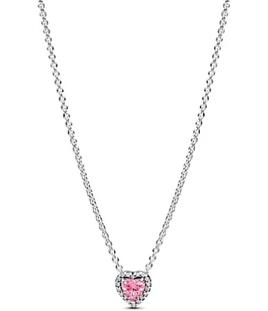 Pink Elevated Heart Short Pendant Sterling Silver Necklace by Pandora