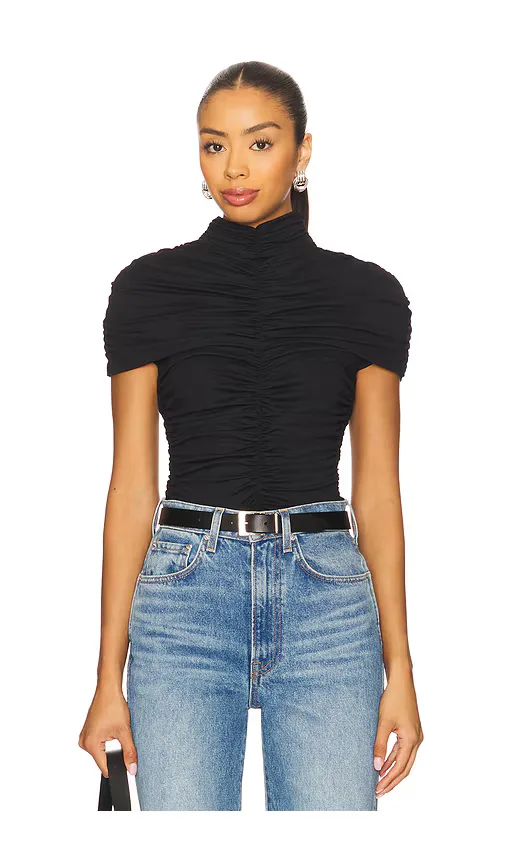 Mock Neck Overlay Gathered Top