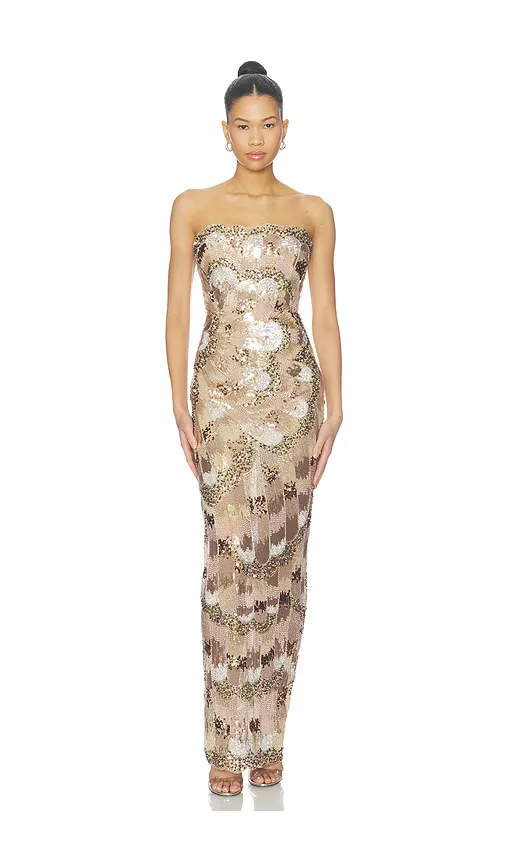 Strapless Embellished Maxi Dress