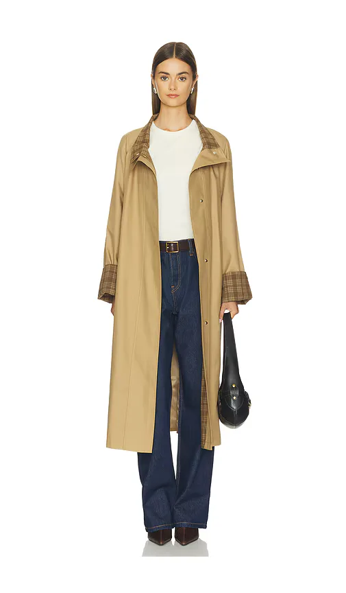 Funnel Neck Colorblock Cuff Trench Coat by Cubic London