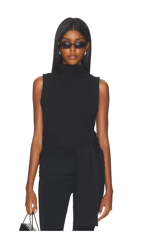 Tie-Detail Sleeveless Mock Neck Top