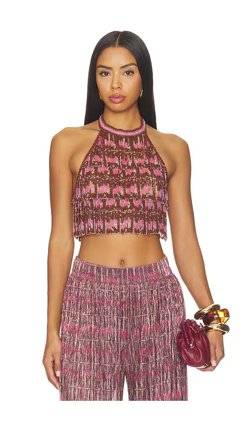 Rose Mirage Beaded Halterneck Top