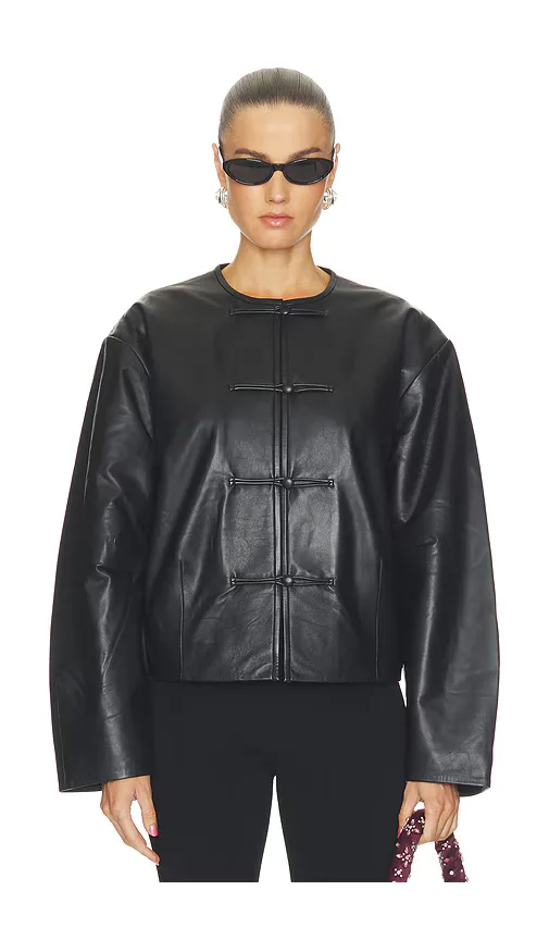 Button Detail Cocoon Leather Jacket by St Agni