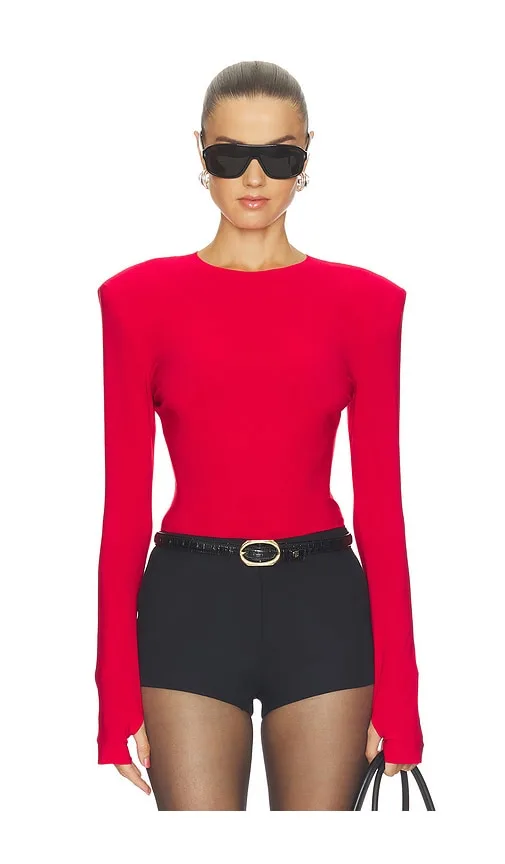 Shoulder Pad Long Sleeve Crew Top by Norma Kamali