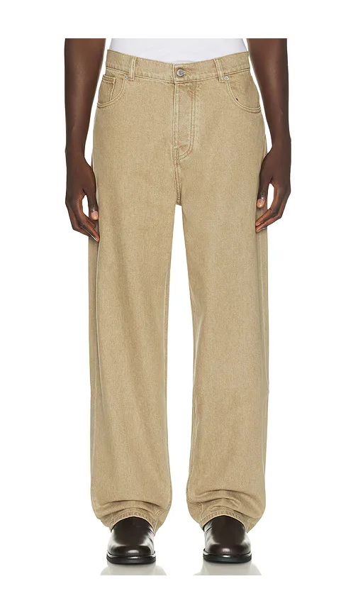 Washed Khaki Straight Jeans by Drle De Monsieur