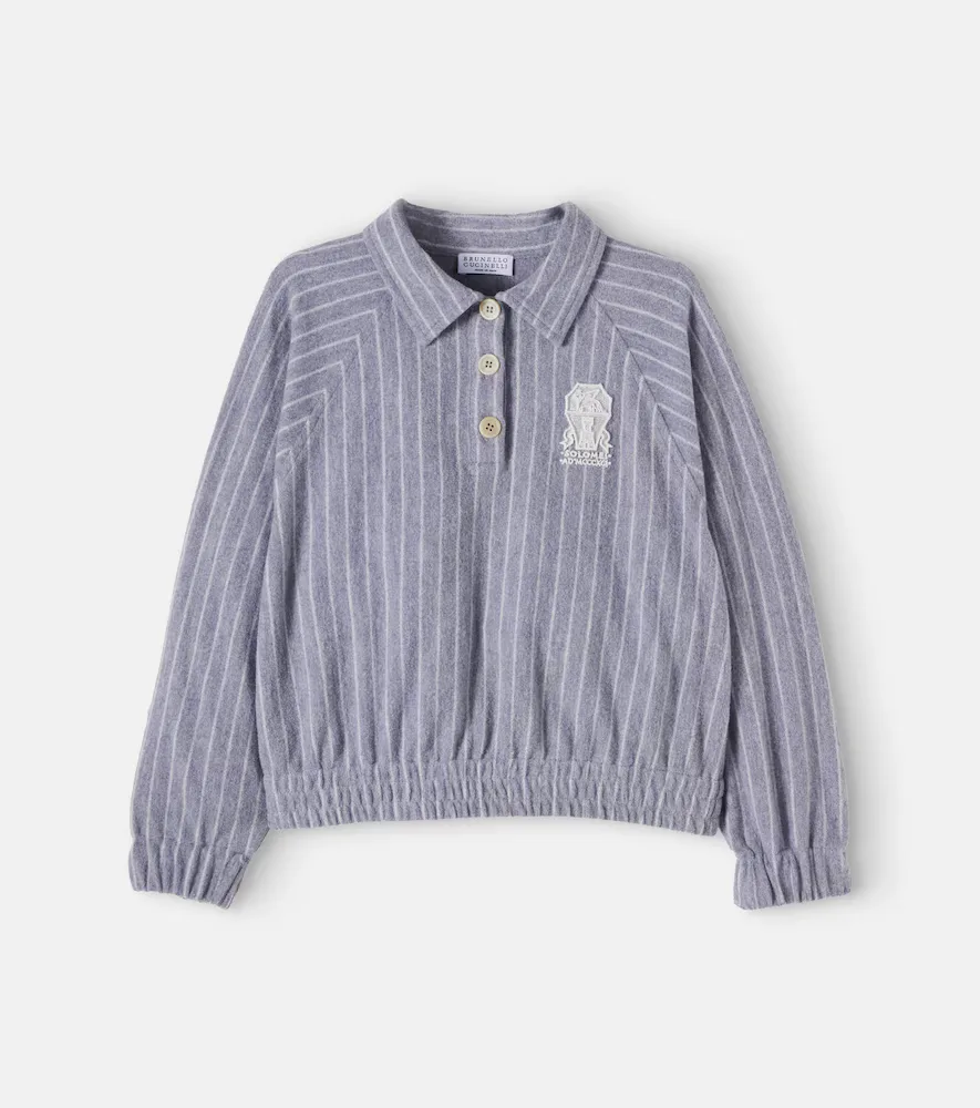 Logo Striped Cotton Polo Sweater by Brunello Cucinelli