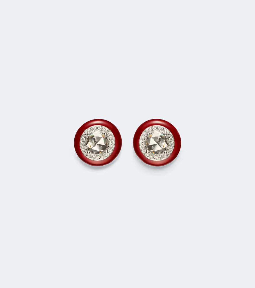Candy Dots 18kt White Gold and Enamel Earrings Diamonds by Kamyen