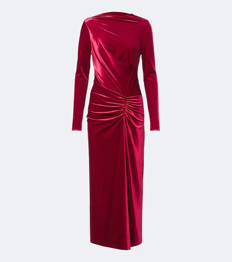 Ferrera Gathered Velvet Midi Dress