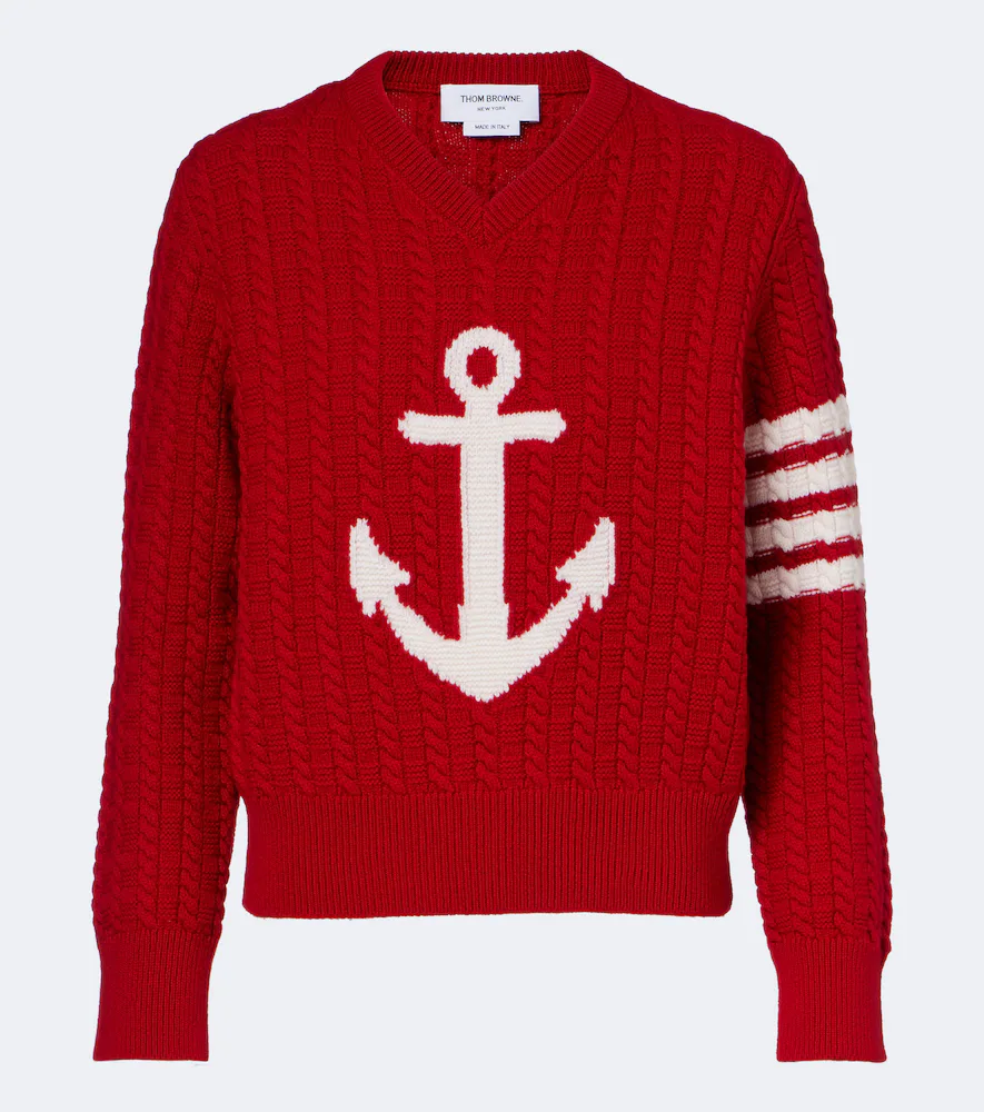 4-Bar Cable-Knit Virgin Wool Sweater by Thom Browne