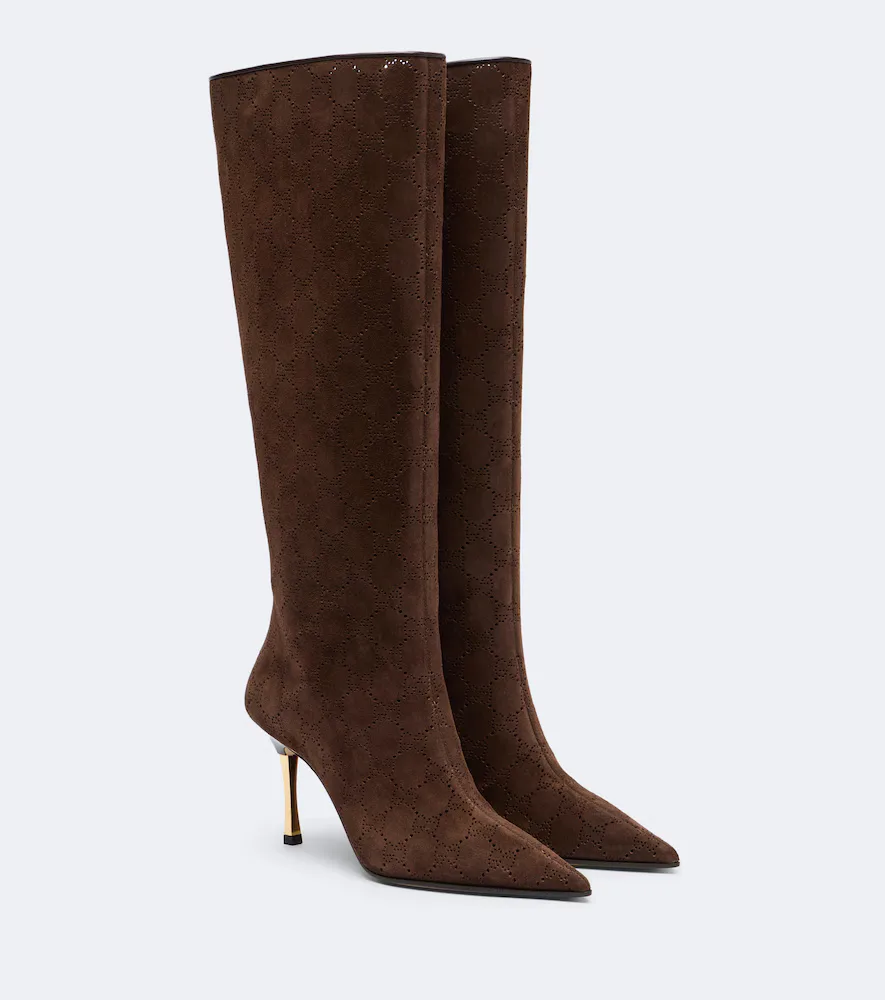 Bombshell GG Suede Knee-High Boots by Gucci