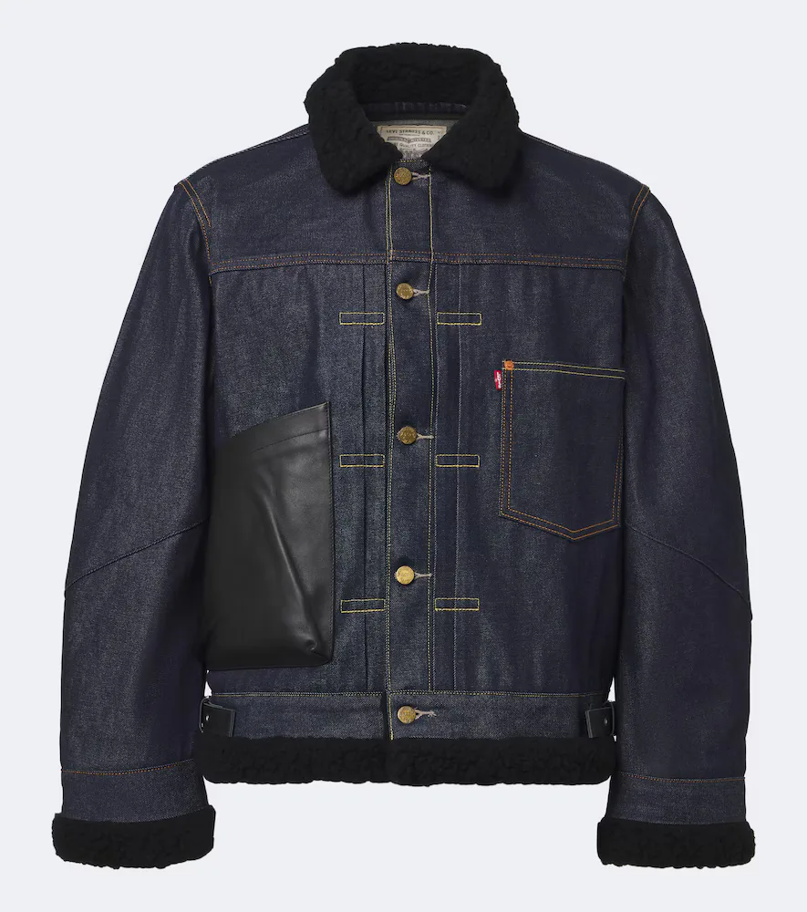 Leather-Trimmed Denim Jacket by Sacai