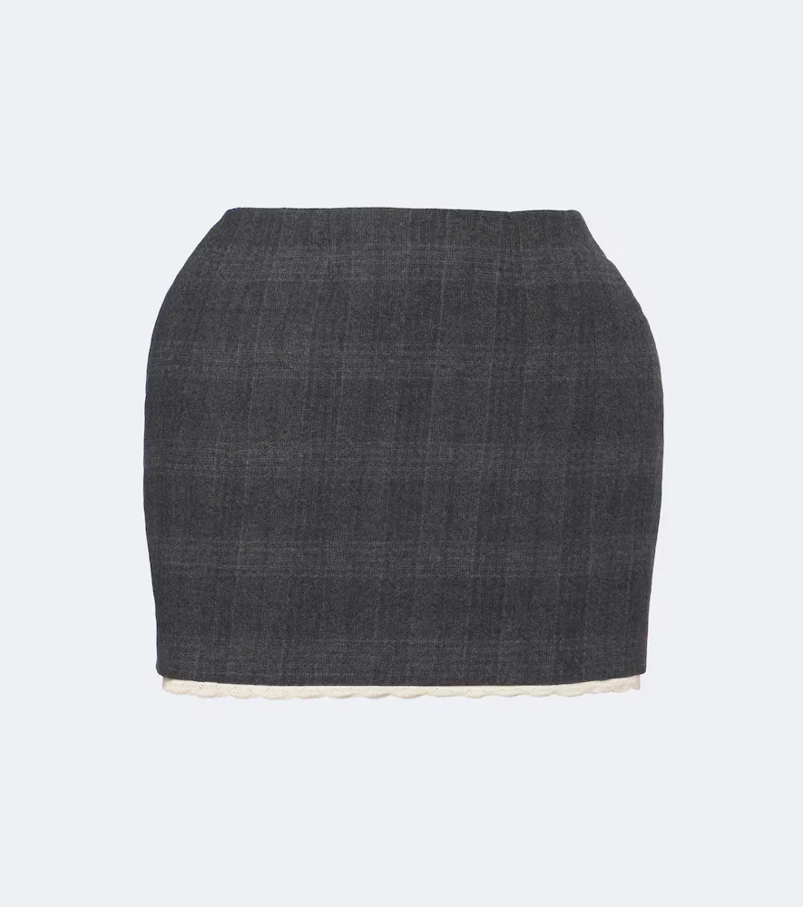 Checked Crochet-Trimmed Virgin Wool Miniskirt by Magda Butrym