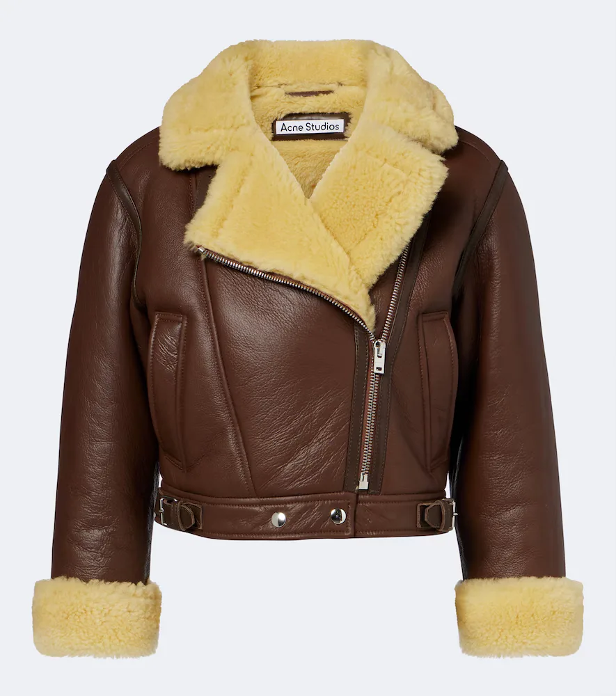 Shearling-Trimmed Leather Biker Jacket by Acne Studios