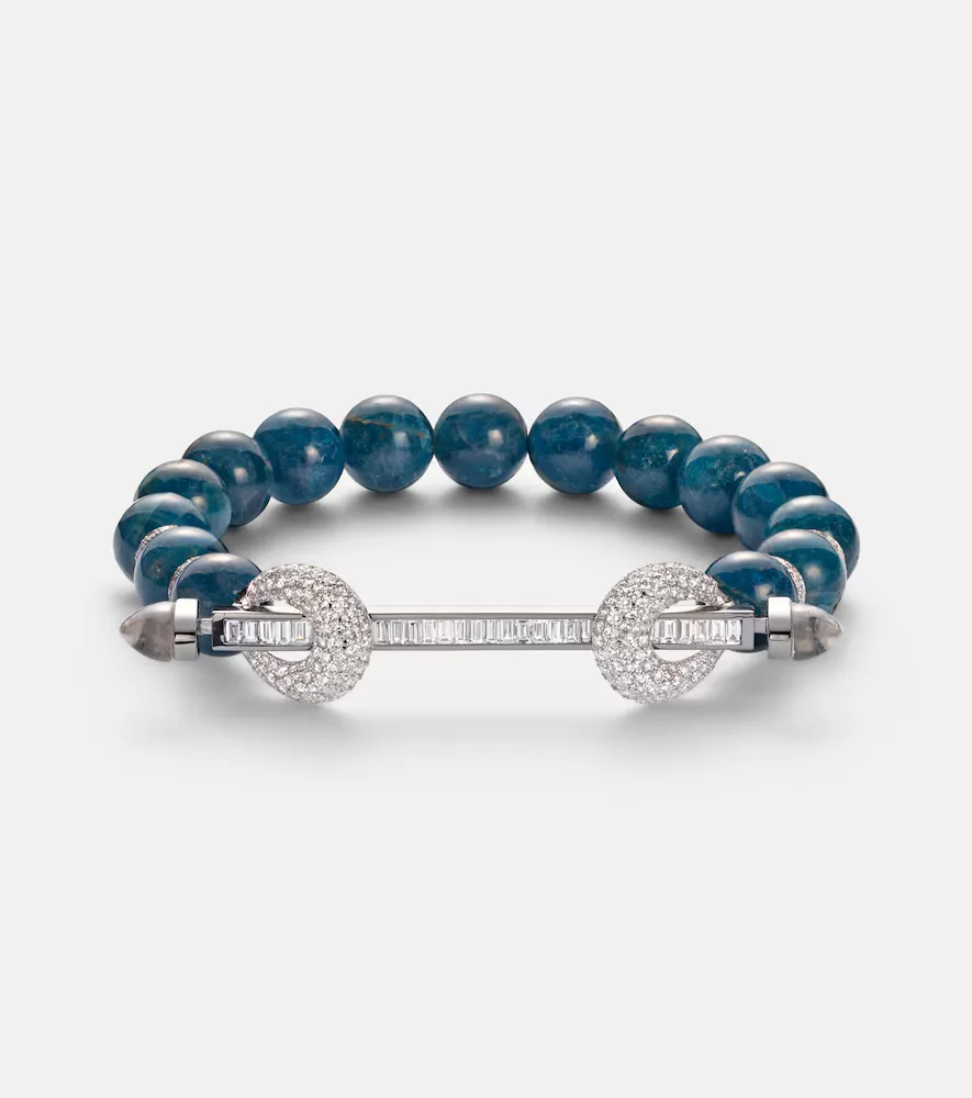 Chakra 18kt White Gold Beaded Bracelet with Diamonds by Ananya