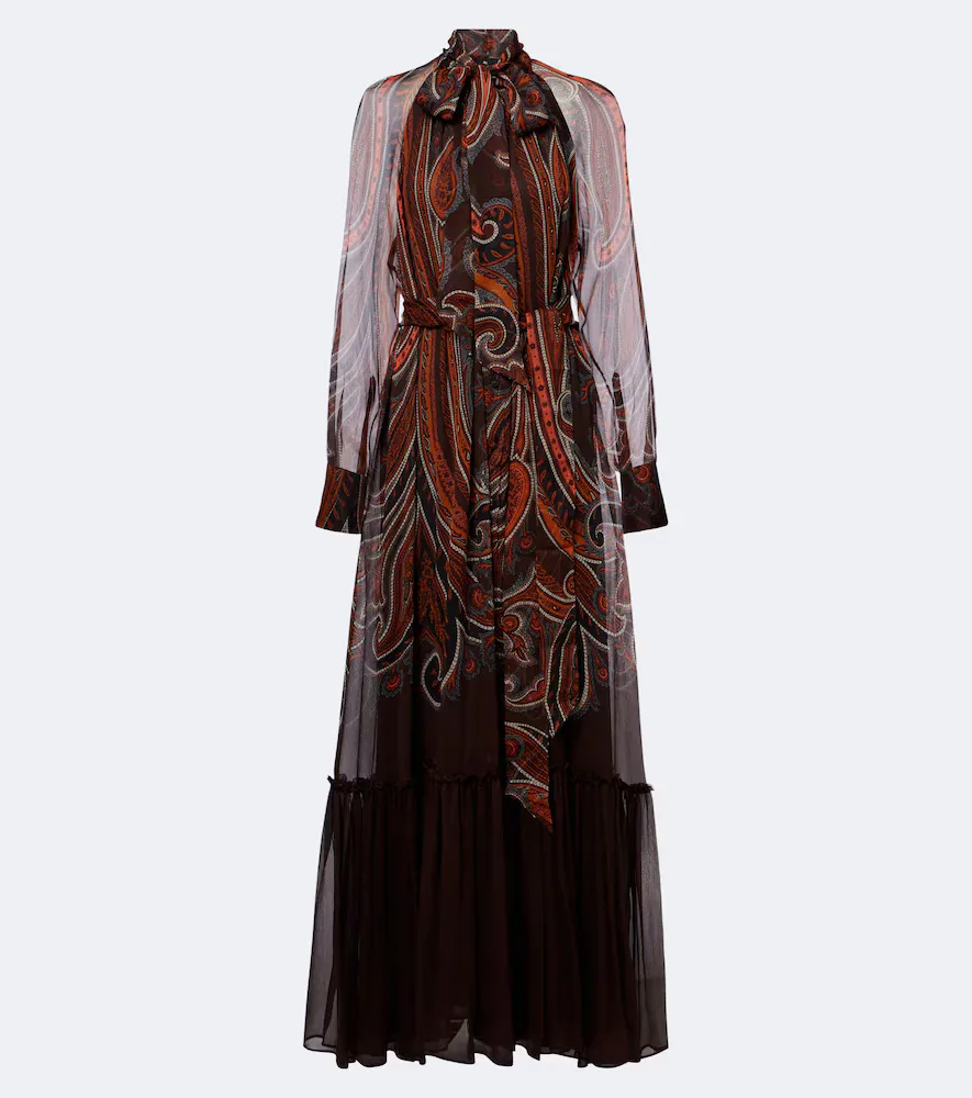 Paisley Tie-Neck Silk Maxi Dress by ETRO