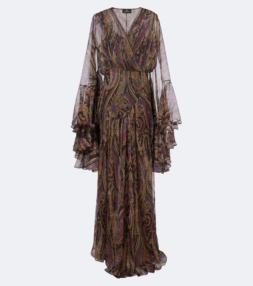 Paisley Ruffled Silk-Blend Crêpon Maxi Dress by ETRO