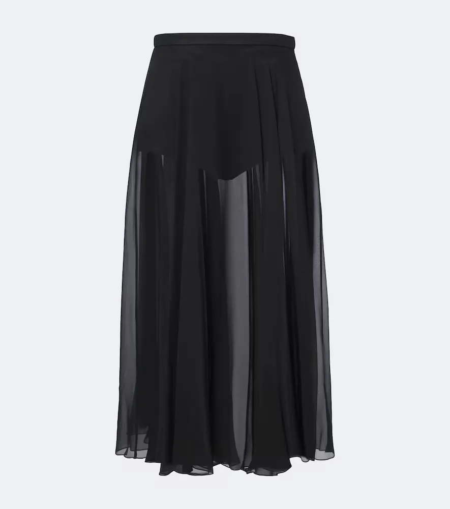 Pleated Sheer Silk Chiffon Midi Skirt by Dolce&Gabbana