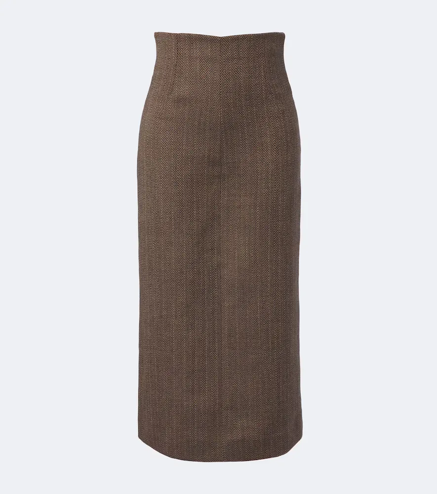 Herringbone Virgin Wool Midi Skirt by Maison Margiela