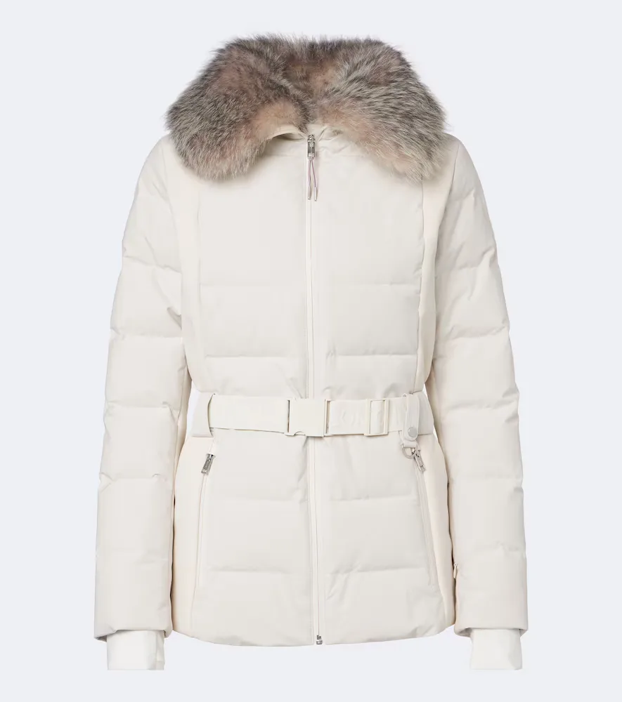 Belted Shearling-Trimmed Down Ski Jacket