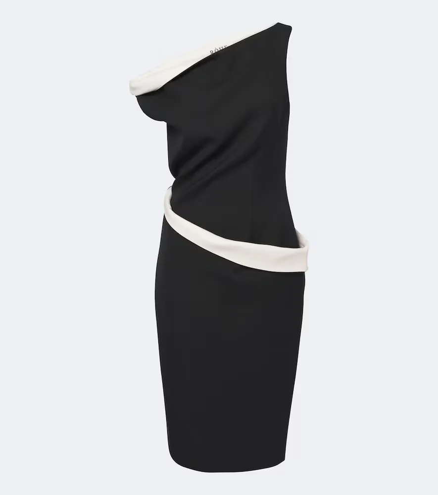 Paneled One-Shoulder Wool-Blend Midi Dress