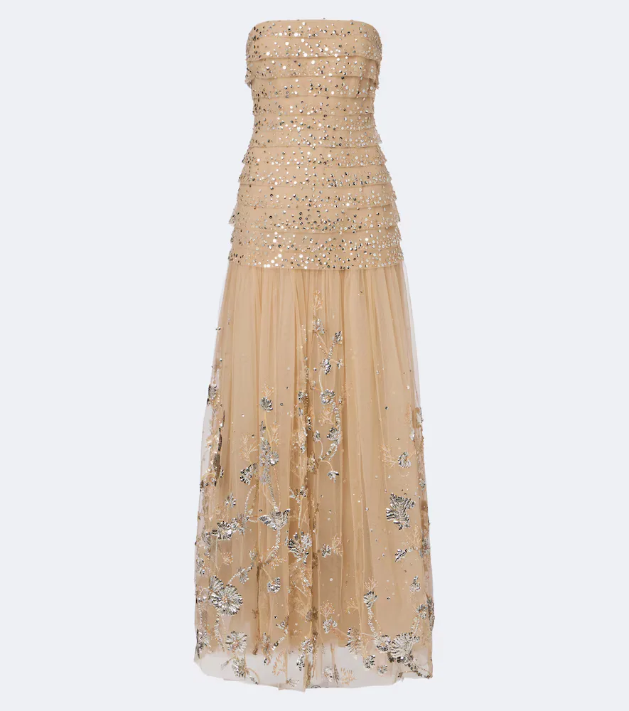 Sequined Tiered Tulle Bustier Gown by Georges Hobeika