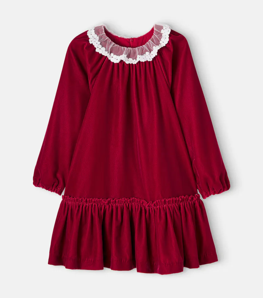 Tulle-Trimmed Velvet Dress by Tartine Et Chocolat