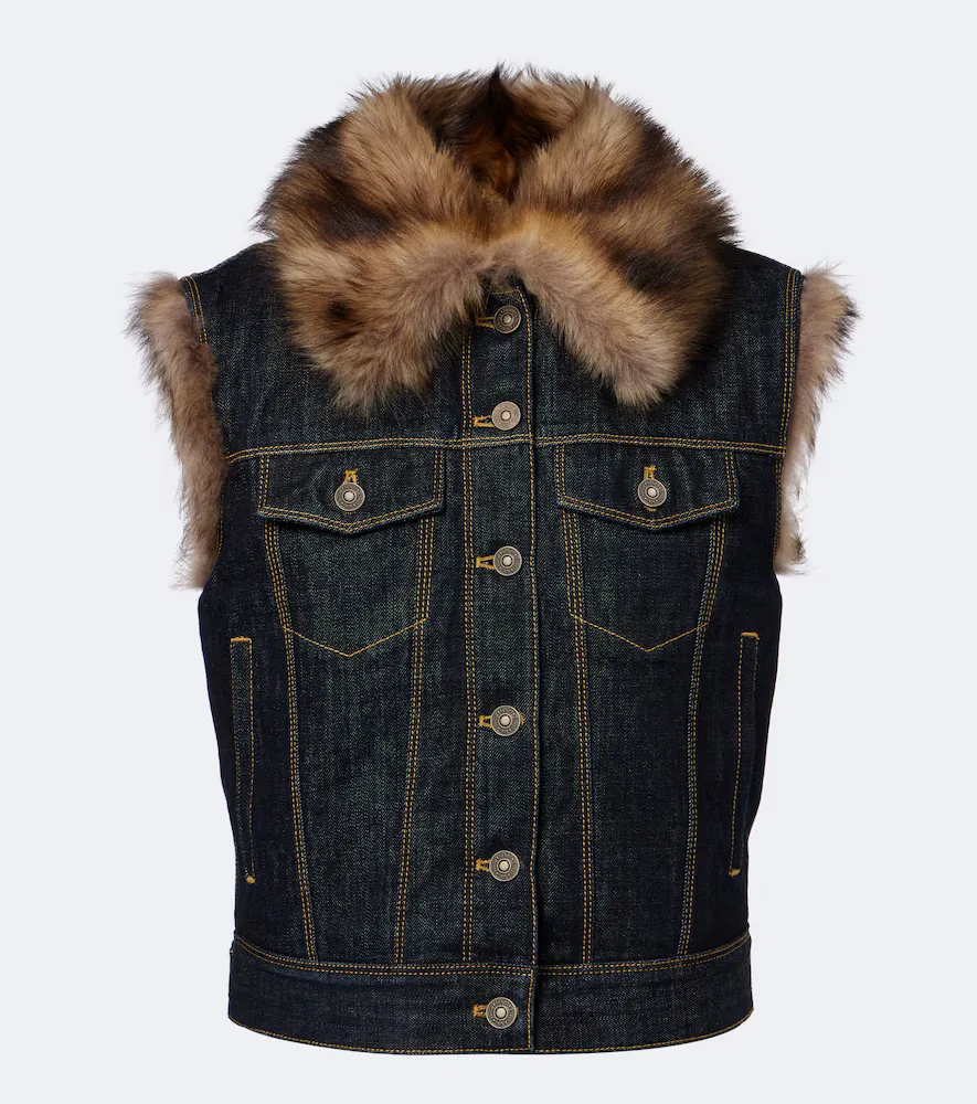 Shearling-Trimmed Denim Vest by FENDI