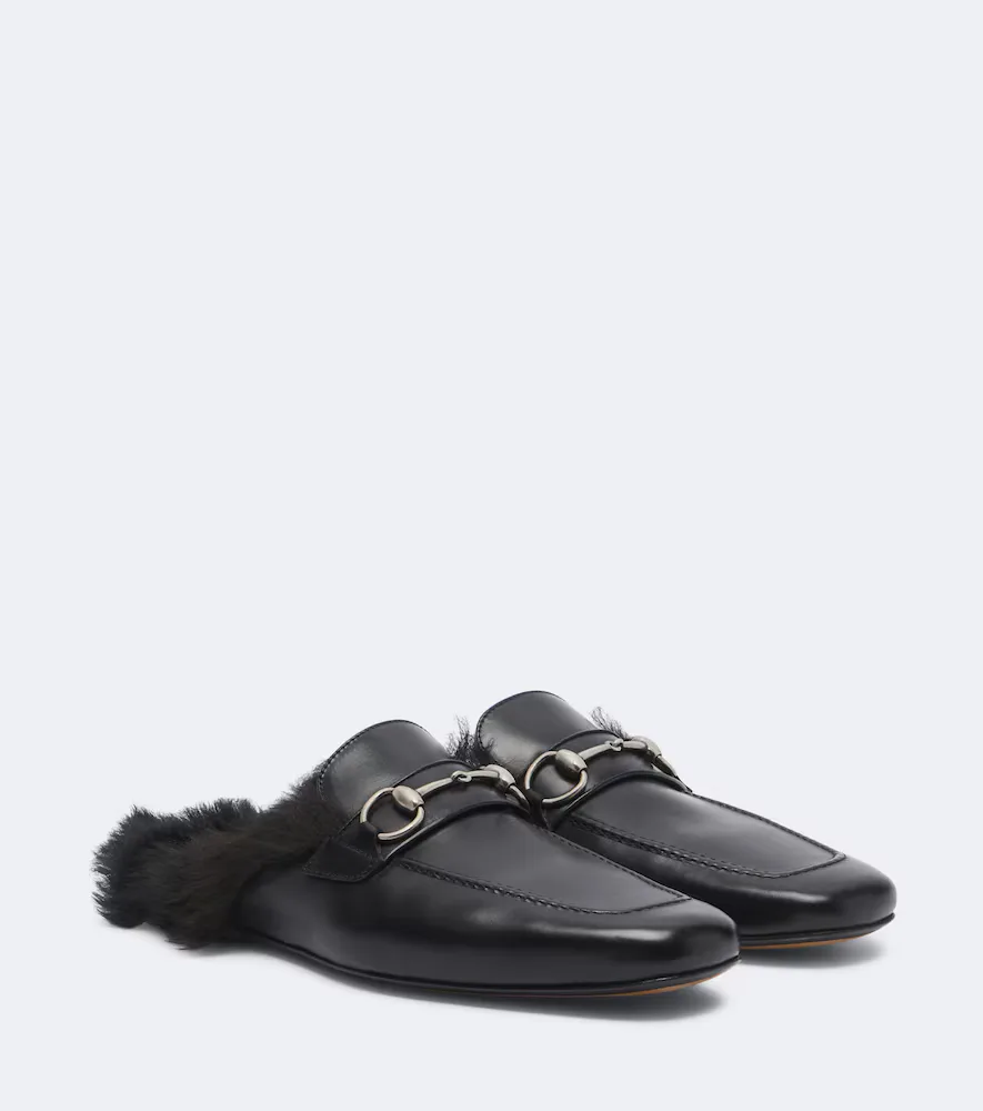Larindo Horsebit Shearling-Lined Leather Mules