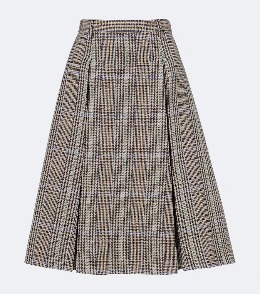 Checked Pleated Wool Midi Skirt by Acne Studios