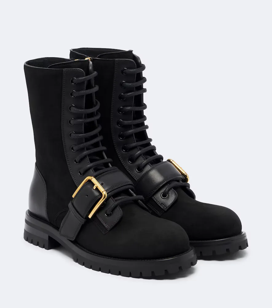 Suede Leather-Trimmed Lace-Up Boots by Dolce&Gabbana