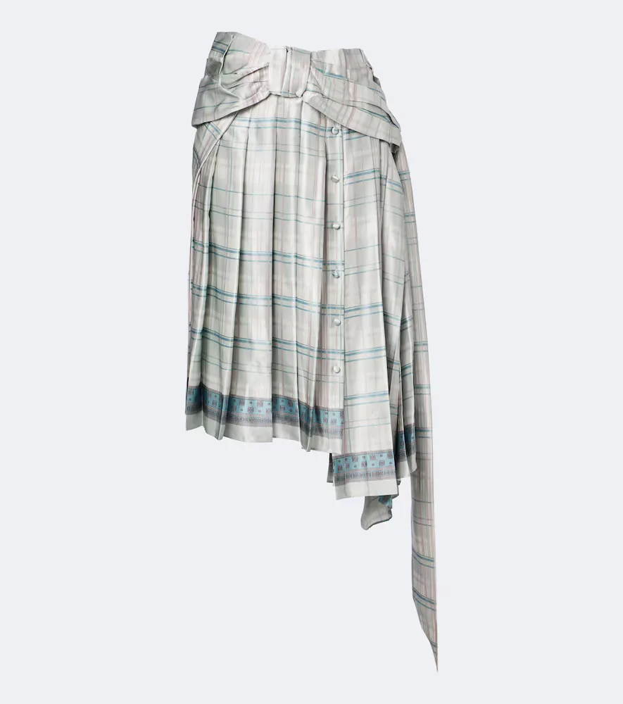 Bow-Detail Checked Silk Satin Midi Skirt by Acne Studios