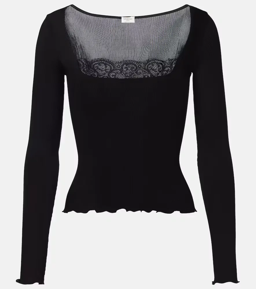 Lace-Trimmed Silk Top by Saint Laurent