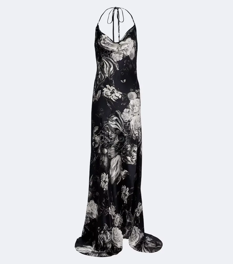 Floral Halterneck Silk Maxi Dress by Roberto Cavalli